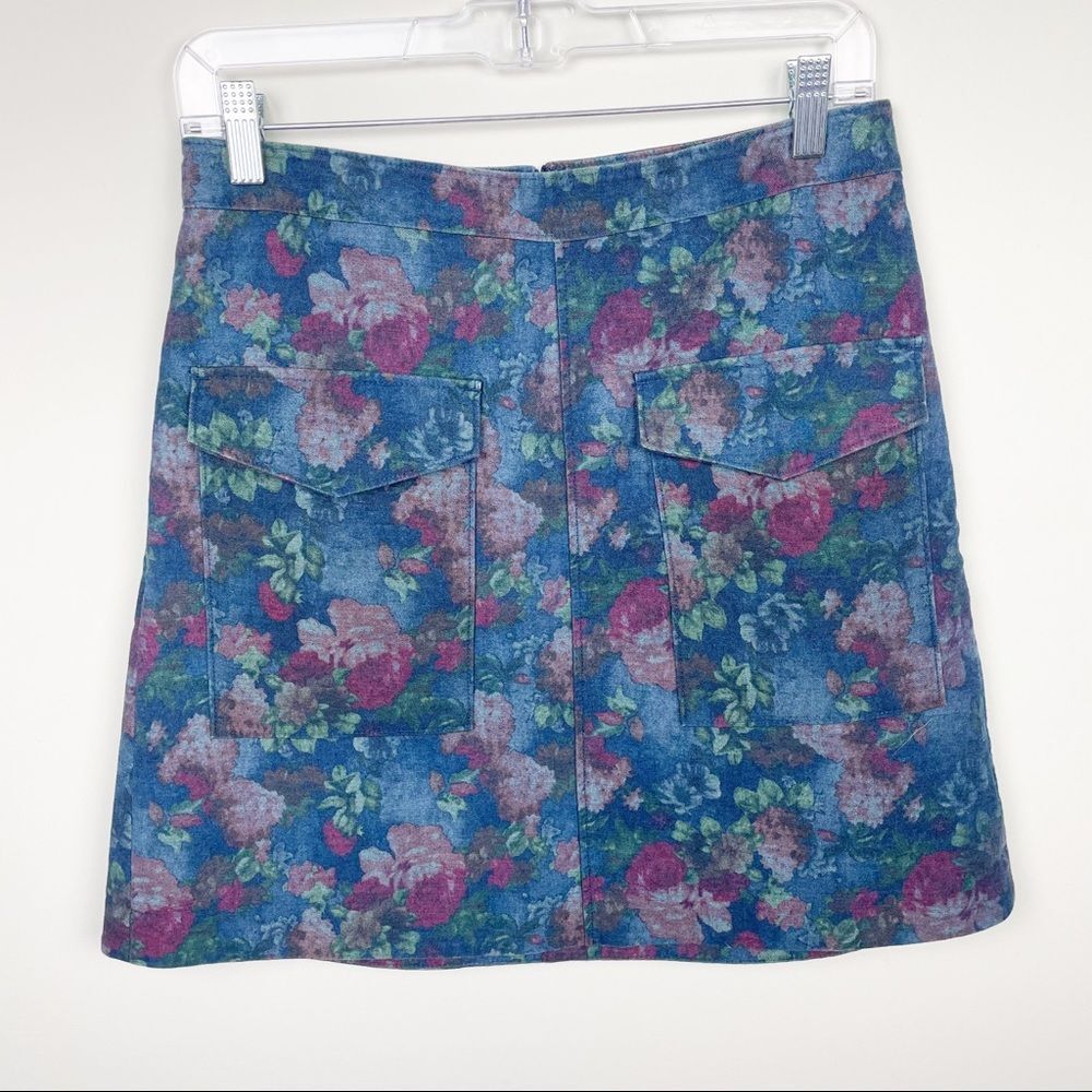 Floral Print Denim Miniskirt Women's 8 Erin Featherston Twee Coquette Feminine